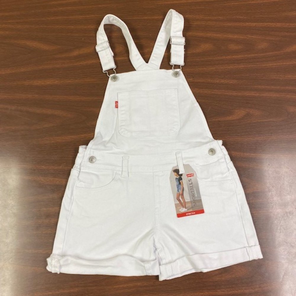 NWT Girl's‎ Levi's White Relaxed Fit Stretch Shortalls, size 10 Reg